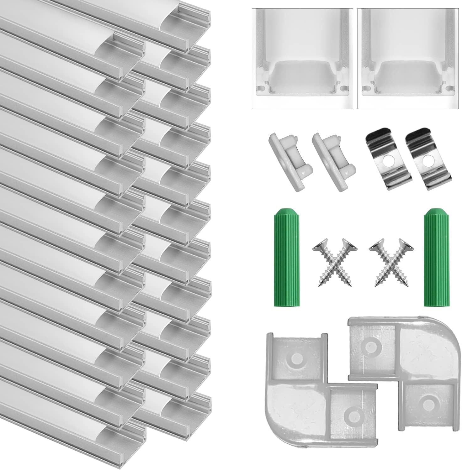 20 Profili in Alluminio a U per Strisce LED 1m