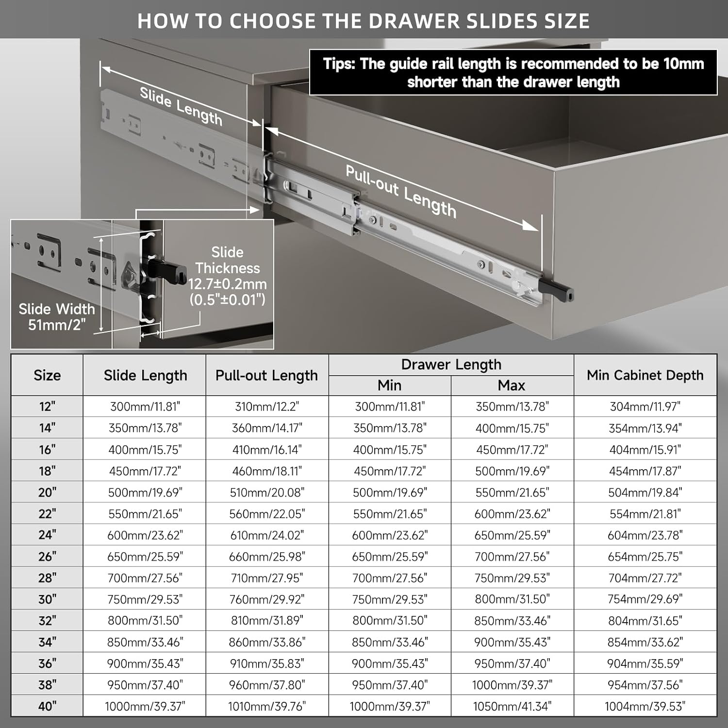 Aolisheng Guide Cassetti Pesanti Estrazione Totale 68kg - immagine 2