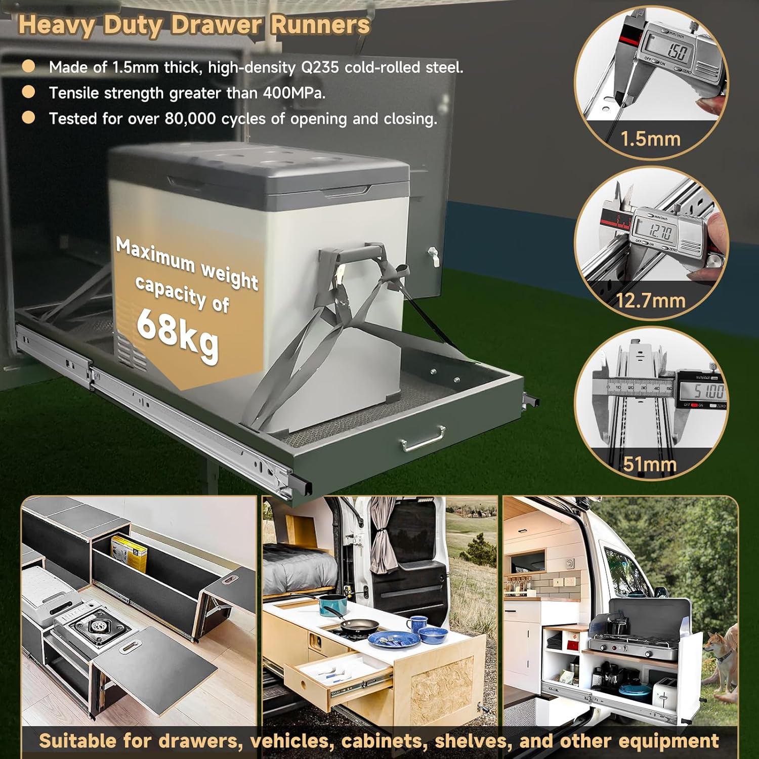 Aolisheng Guide Cassetti Pesanti Estrazione Totale 68kg - immagine 4