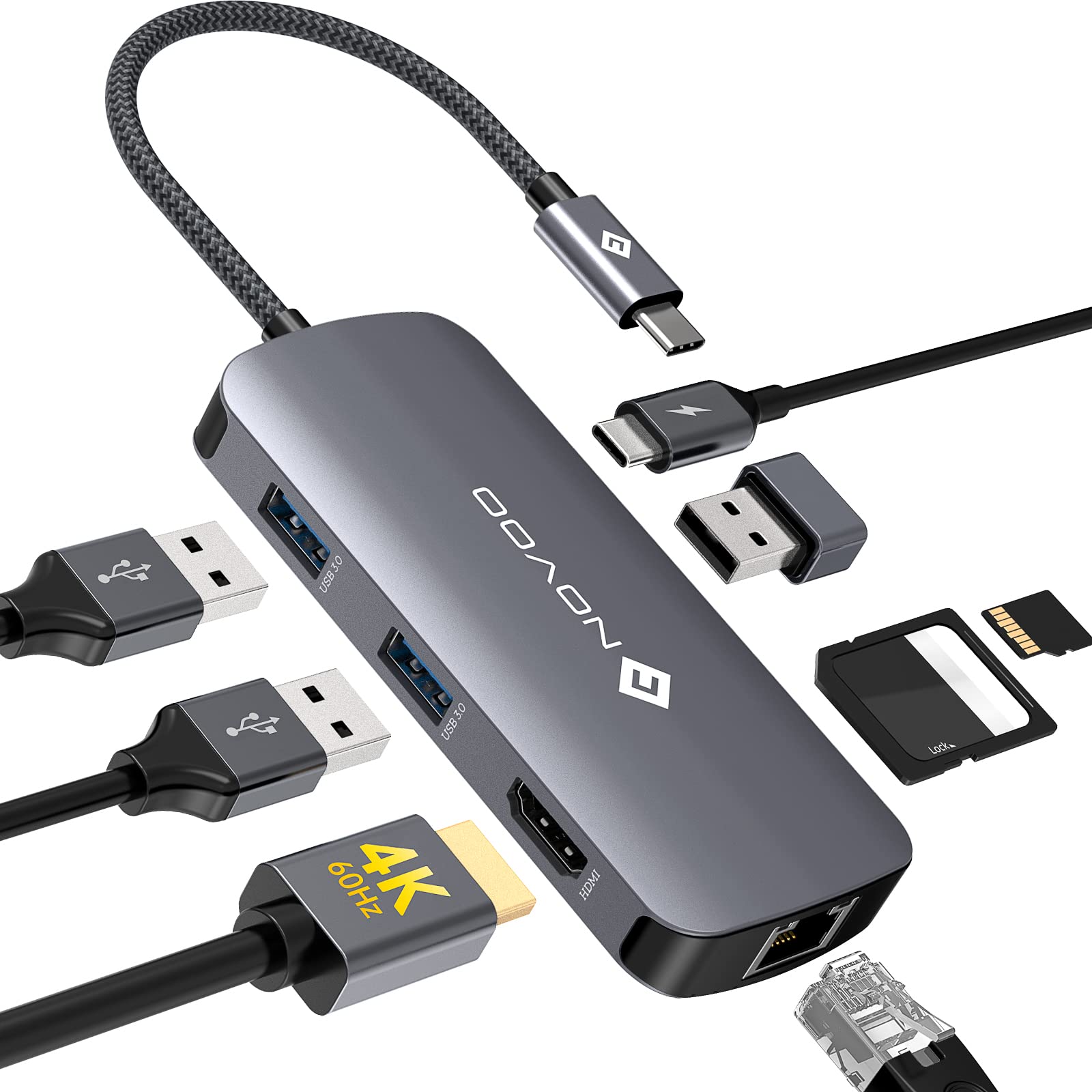Novoo Hub USB C 8 in 1 con HDMI 4K@60Hz