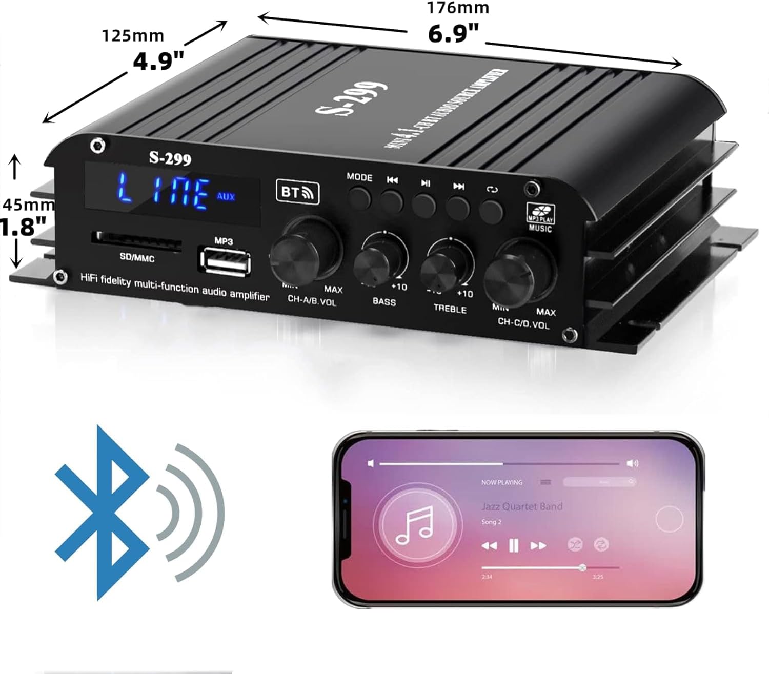 Amplificatore Audio Bluetooth 5.0 1600W 4.1 Canali - immagine 7