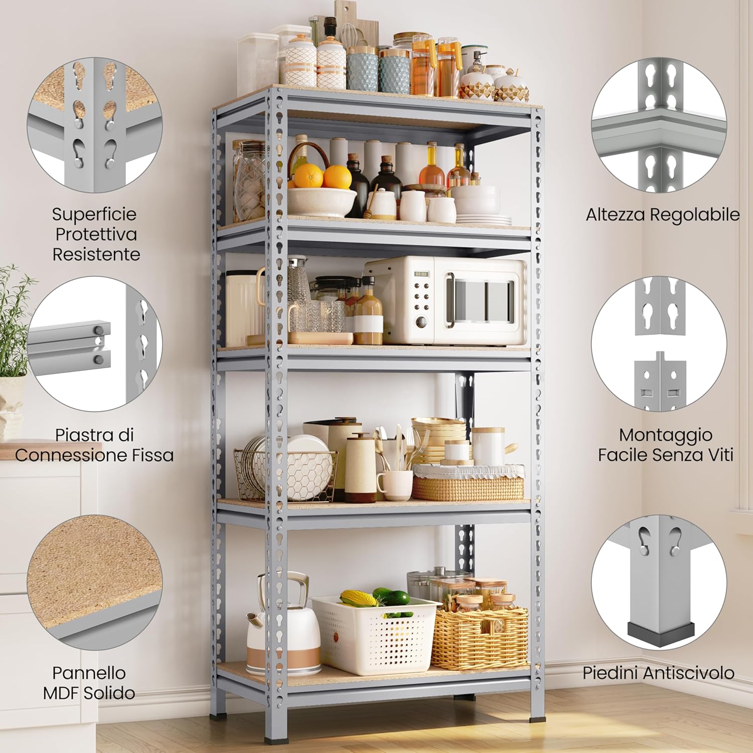 Yaheetech Scaffale Garage Metallo 5 Ripiani 150x70x30cm - immagine 4