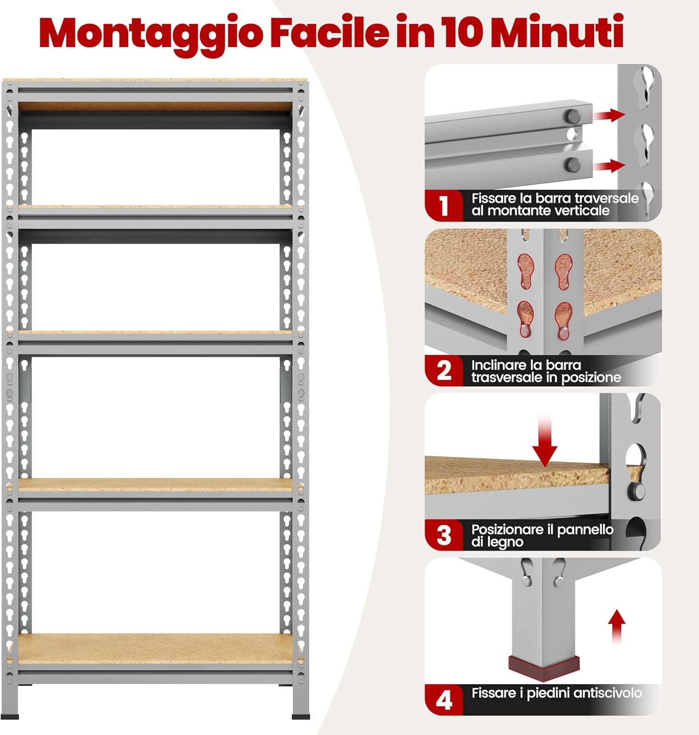 Yaheetech Scaffale Garage Metallo 5 Ripiani 150x70x30cm - immagine 7