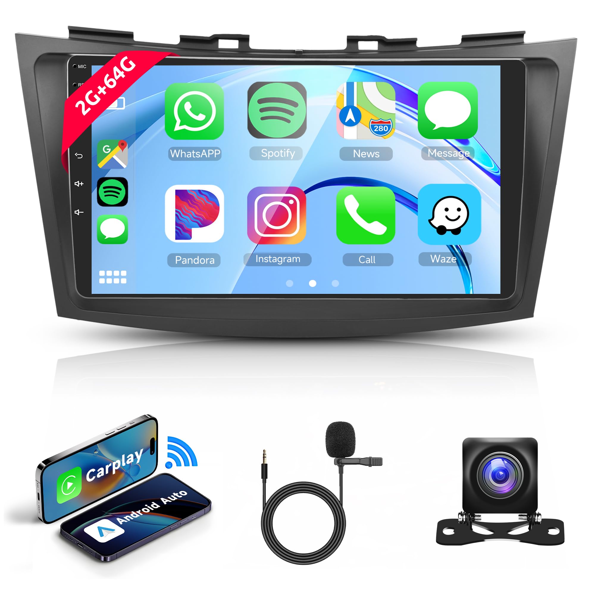 2G+64G Wireless Carplay Android 13 Autoradio per Suzuki Swift 2011-2017 Suzuki Ertiga 2012-2017 Autoradio 9 Pollici con Android Auto Mirror Link Navi GPS WiFi Bluetooth FM/RDS/DAB/DVR/SWC Retrocamera