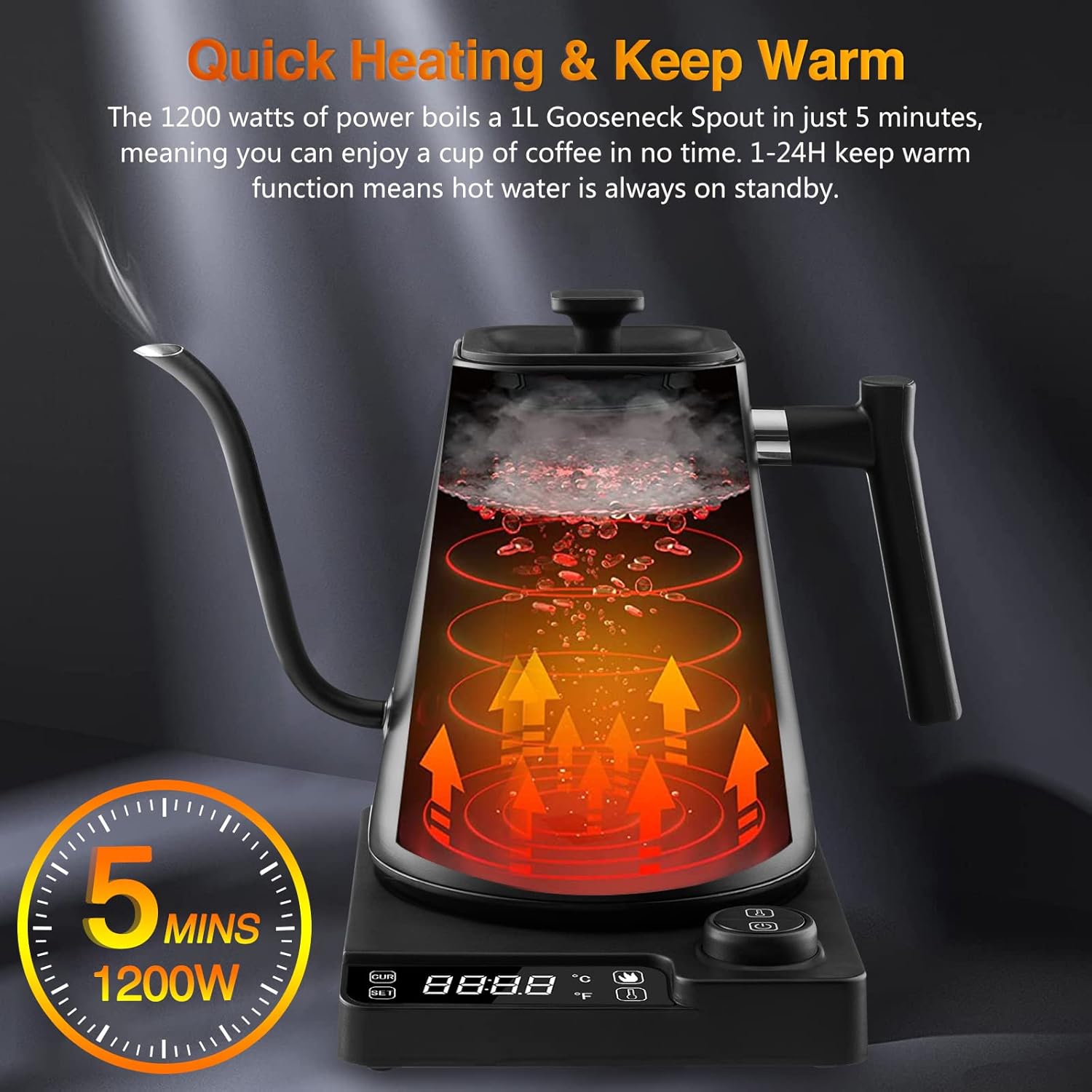 Fityou Bollitore Elettrico Collo di Cigno 1 Litro - immagine 3