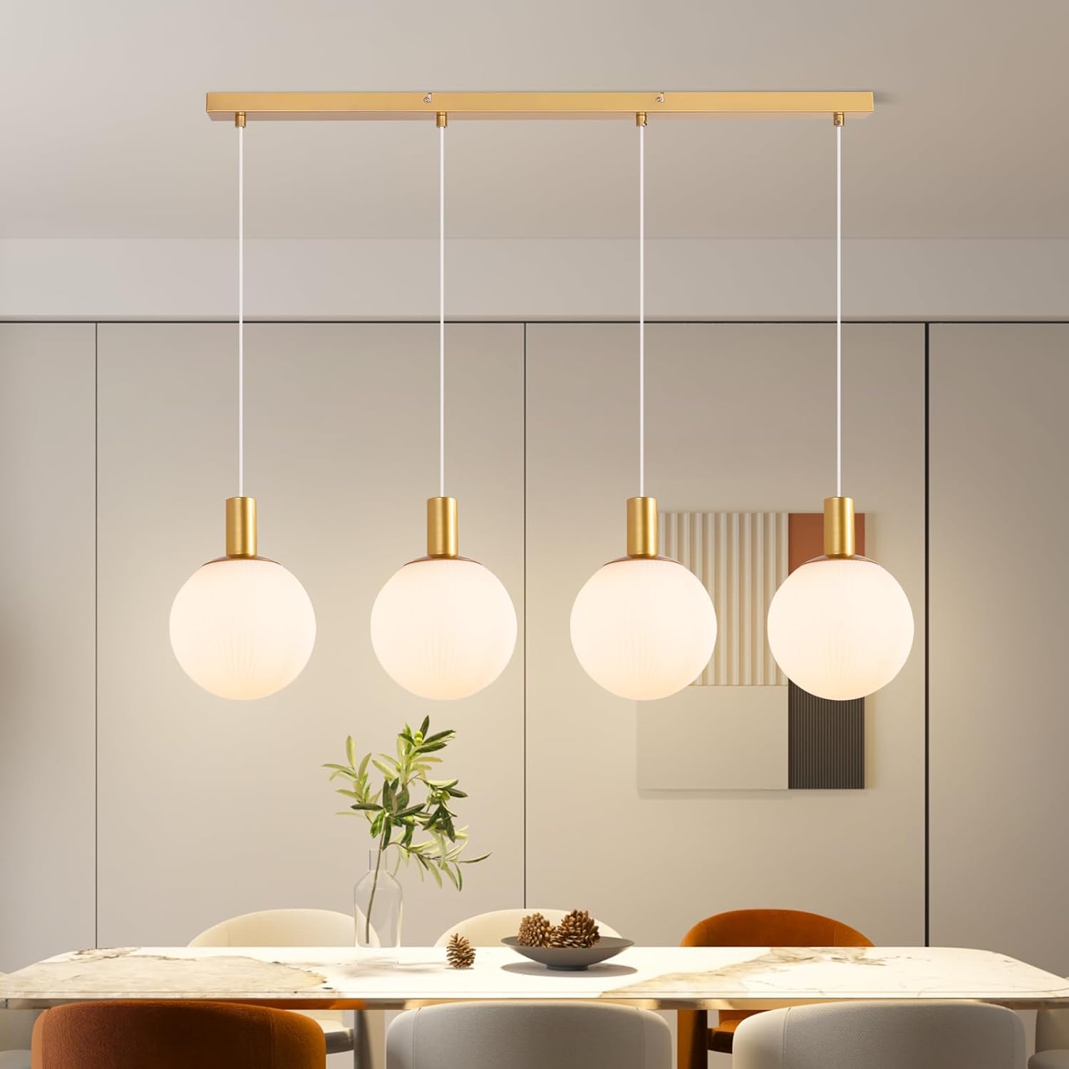 Lampada a Sospensione 4 Fiamme in Vetro, Oro - immagine 1