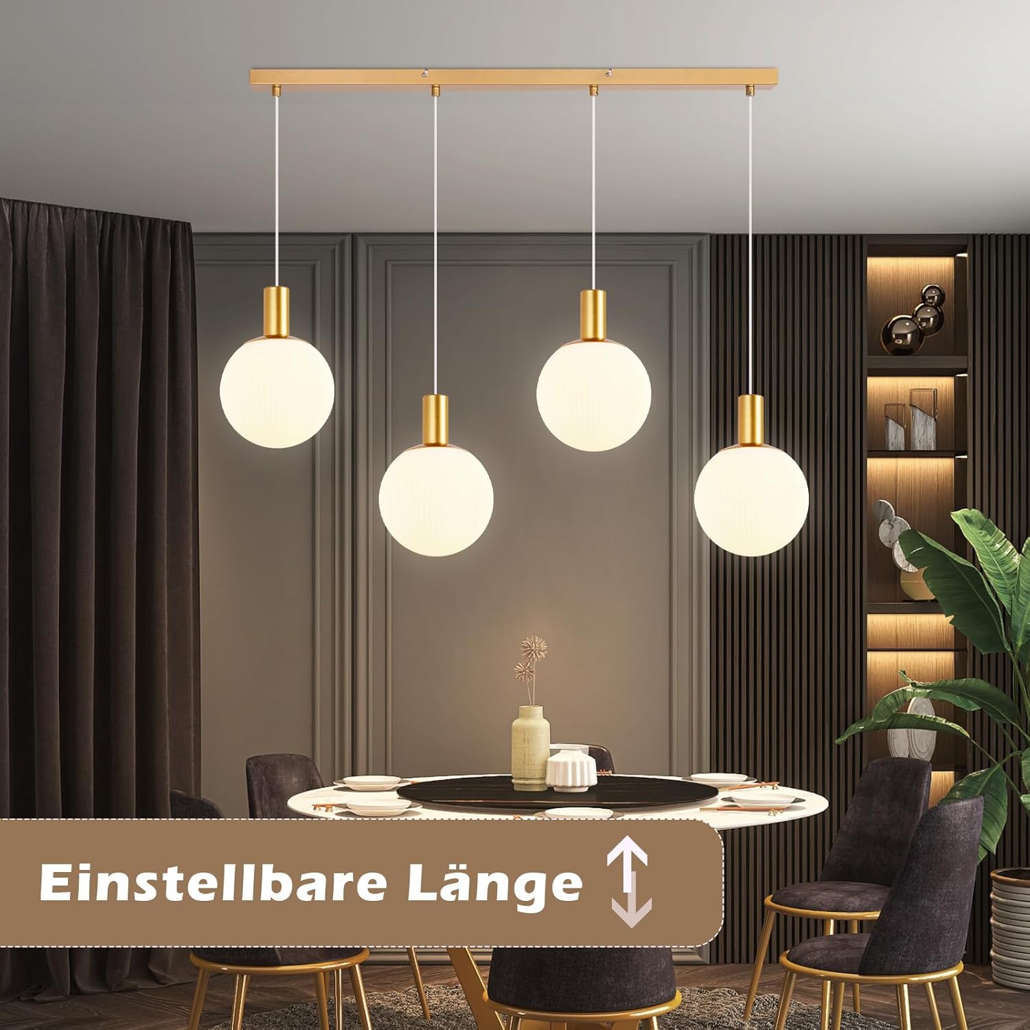 Lampada a Sospensione 4 Fiamme in Vetro, Oro - immagine 2