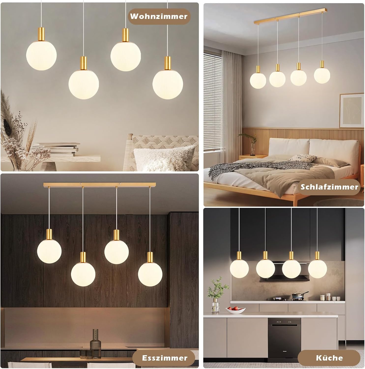 Lampada a Sospensione 4 Fiamme in Vetro, Oro - immagine 4