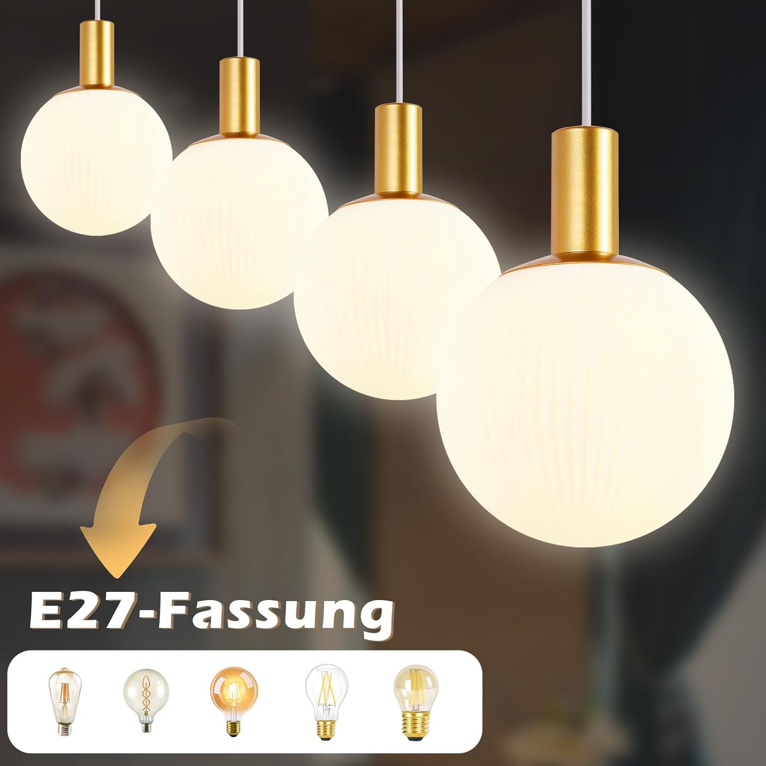 Lampada a Sospensione 4 Fiamme in Vetro, Oro - immagine 5