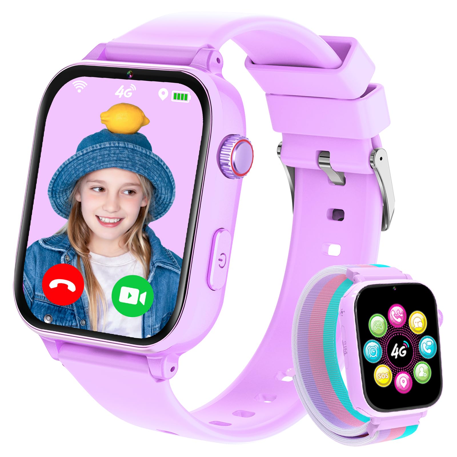 Smartwatch Bambini GPS 4G con Telefono, Viola