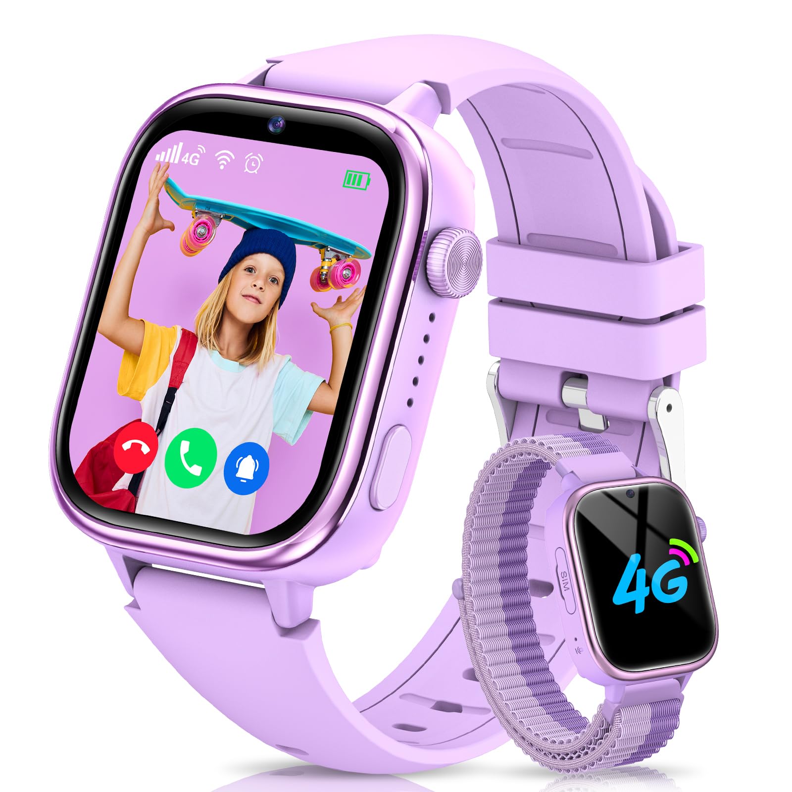 Ruxingx 4G Smartwatch Bambini IP68 GPS, Viola