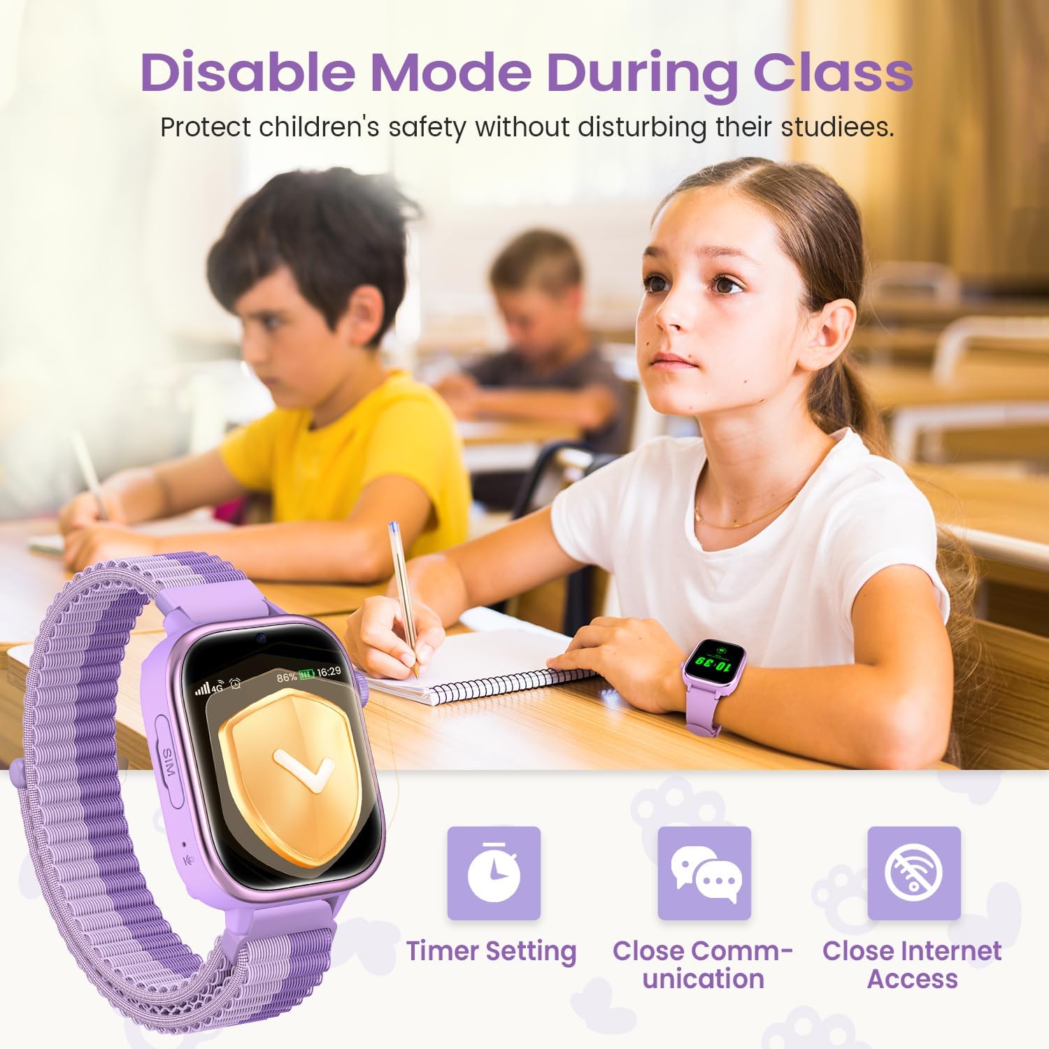 Ruxingx 4G Smartwatch Bambini IP68 GPS, Viola - immagine 5