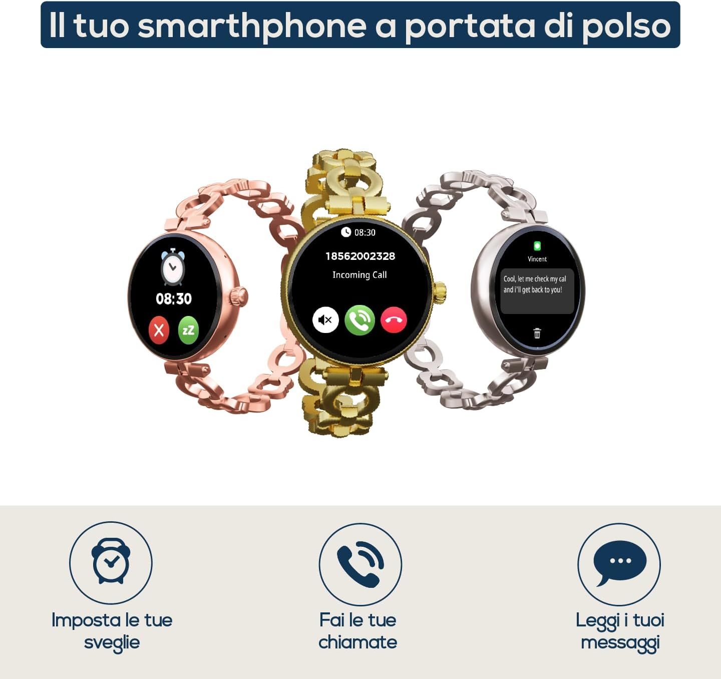 Techmade Smartwatch Niah Lyra per donne, Gold - immagine 5