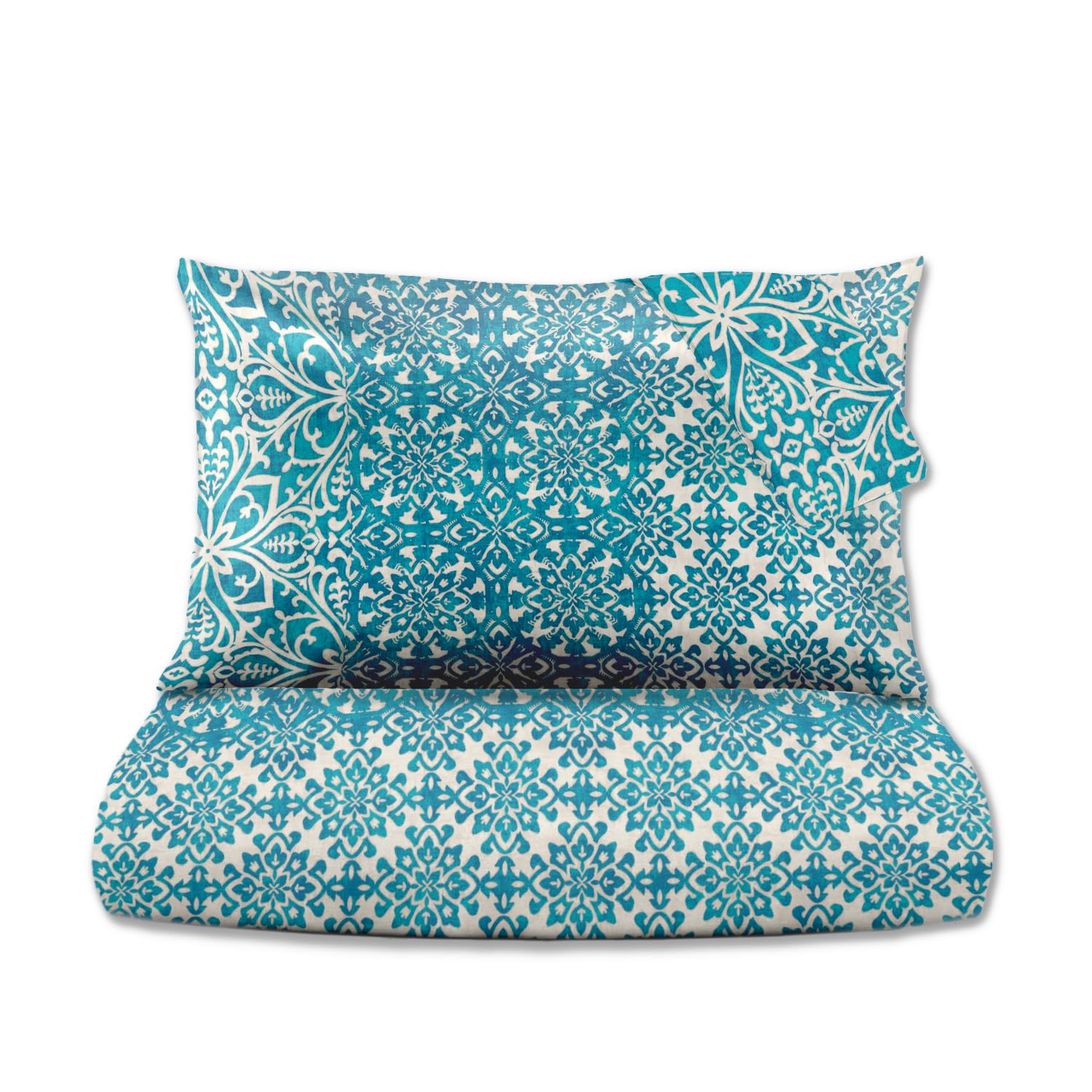 le vie del cotone, parure copripiumino matrimoniale Azulejos, in puro cotone