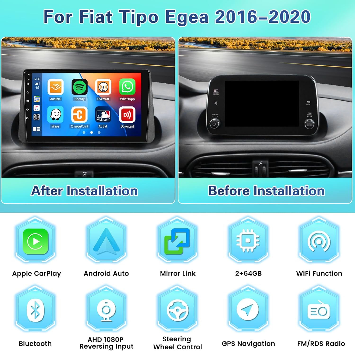 Fuluku Android 13 Autoradio 9" per Fiat Tipo Egea - immagine 2