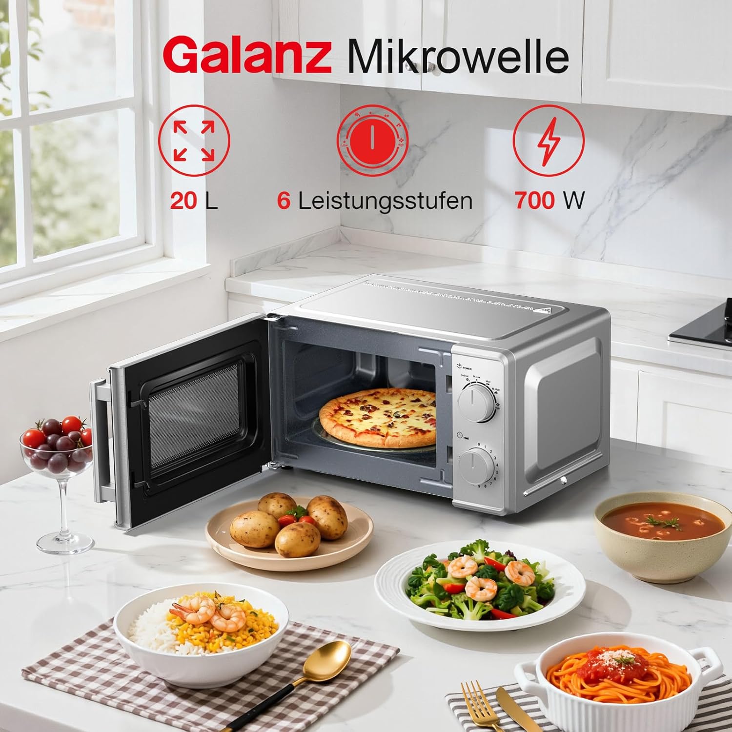 Galanz Solo Microonde 20L 700W, Argento - immagine 2