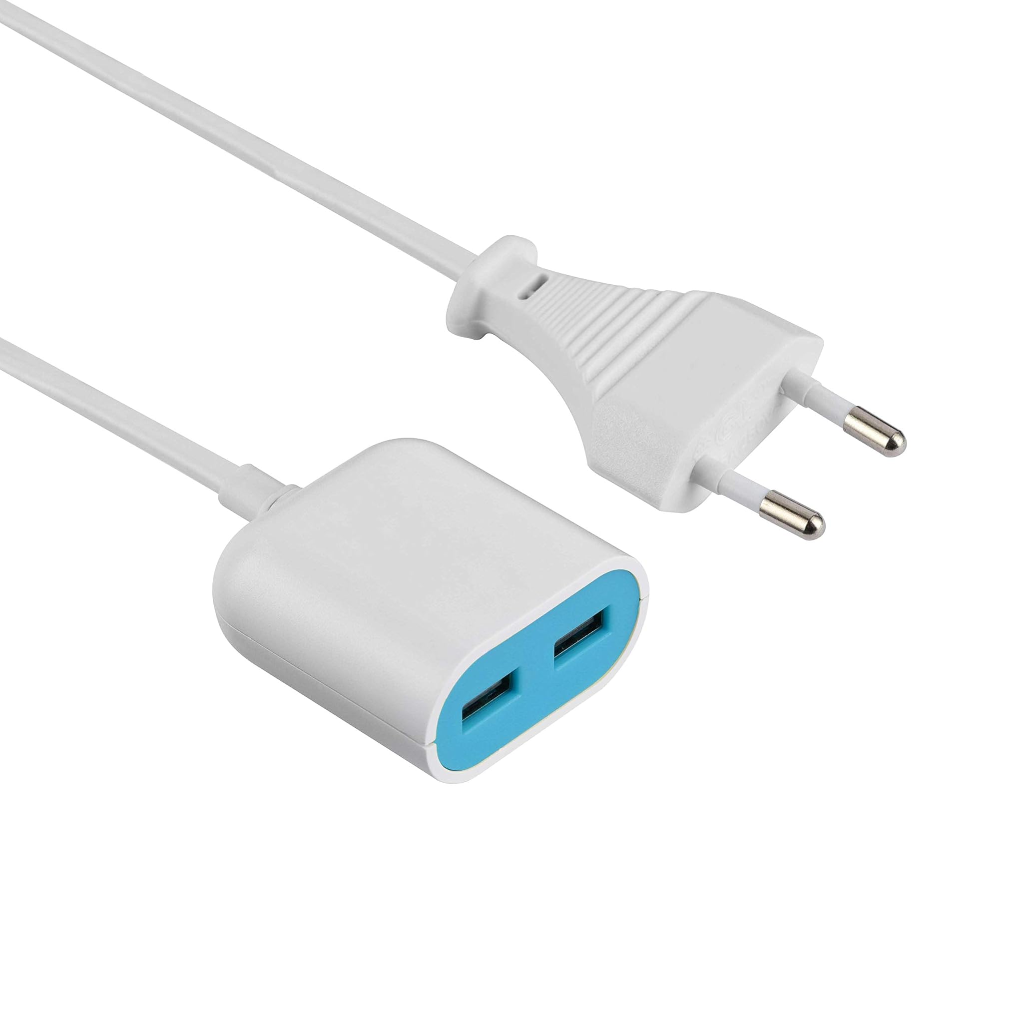 Electraline Gummy Line 500343, Prolunga con 2 porte USB output 2.4A, 1,5 Mt, Bianco/Azzurro