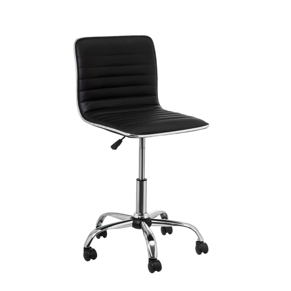 DRW Sedia da studio-lavoro in pelle sintetica e metallo in nero e cromato