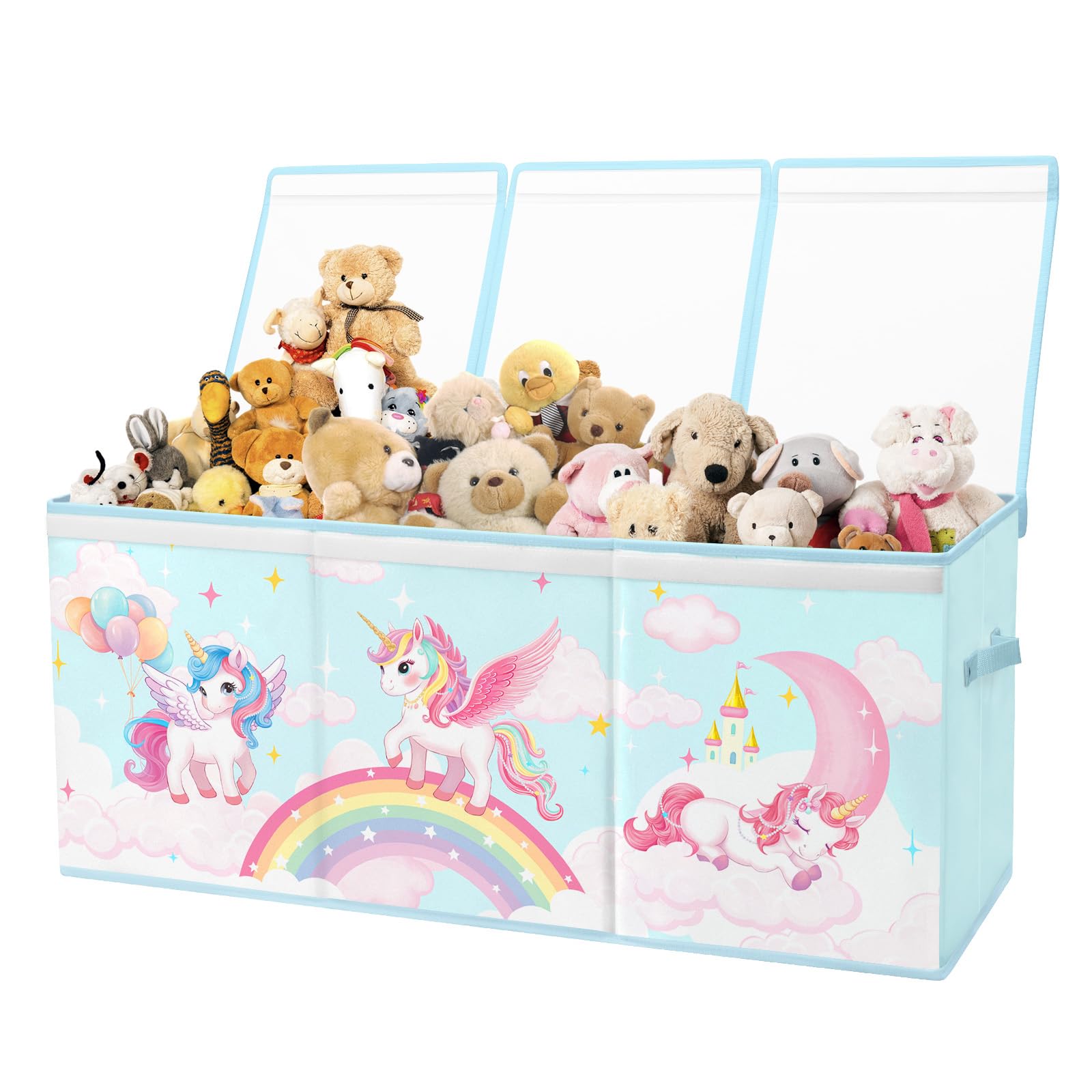 Cesto Portagiochi Bambini, con Coperchio e Maniglie, Grandi Contenitore Giochi Bambini Ragazzi e Ragazze, Scatola Pieghevole, Camera da letto, Sala da giochi, Arcobaleno Unicorno