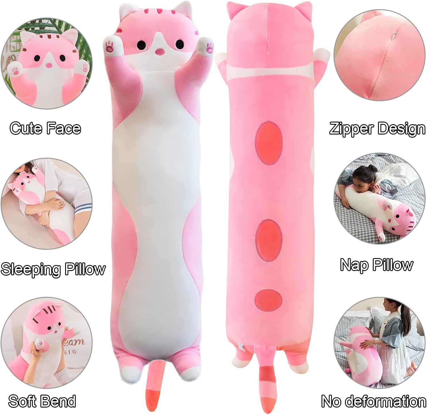 Kekeso Gatto Peluche Cuscino Lungo 130cm, Pink - immagine 2