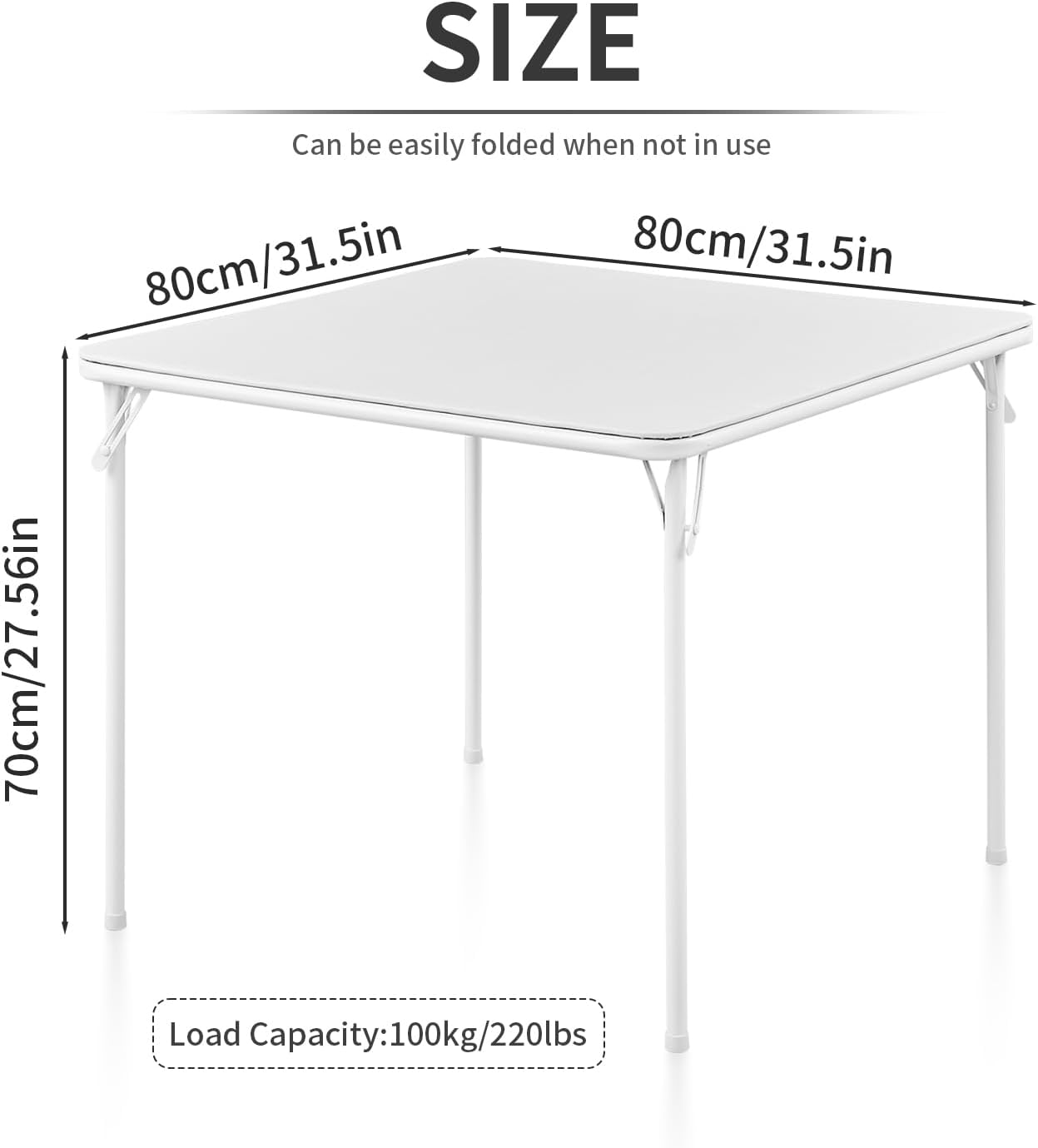 Kaihaowin Tavolo Pieghevole Quadrato 80x80cm, Bianco - immagine 3