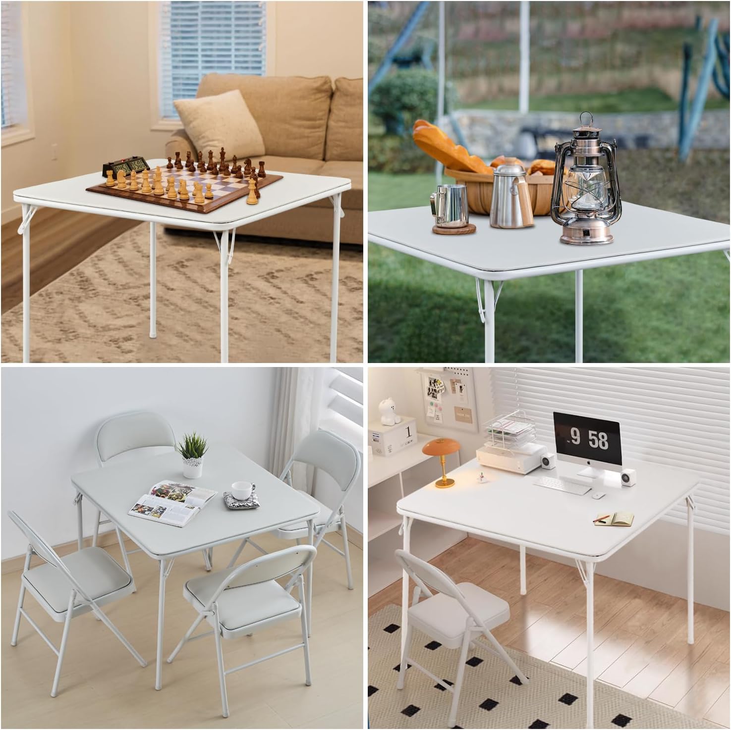 Kaihaowin Tavolo Pieghevole Quadrato 80x80cm, Bianco - immagine 5