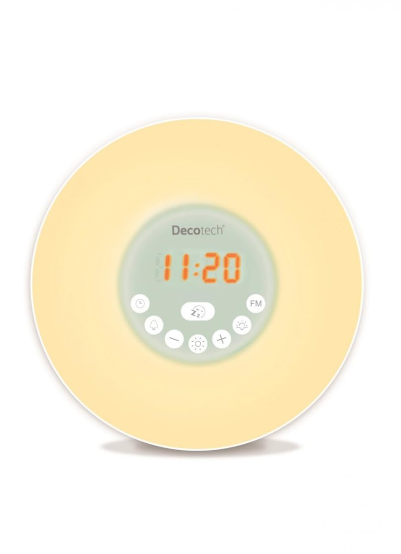 Lexibook, Decotech, Sveglia a colori, luce di risveglio, radio FM, lampada da comodino, simulazione di alba e tramonto, 6 suoni naturali, snooze, luce notturna, RL998
