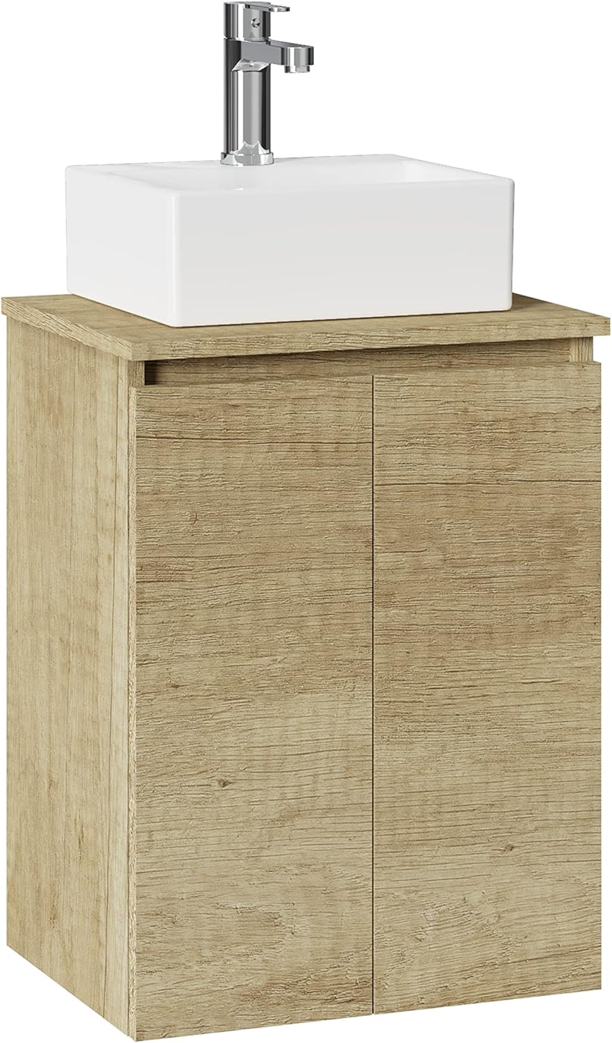 BAIKAL Mobile da bagno onice con fondo ridotto, mobile sospeso a parete con lavabo in ceramica su piano mobile montato senza specchio 45 cm fondo 36, 2 ante Nature