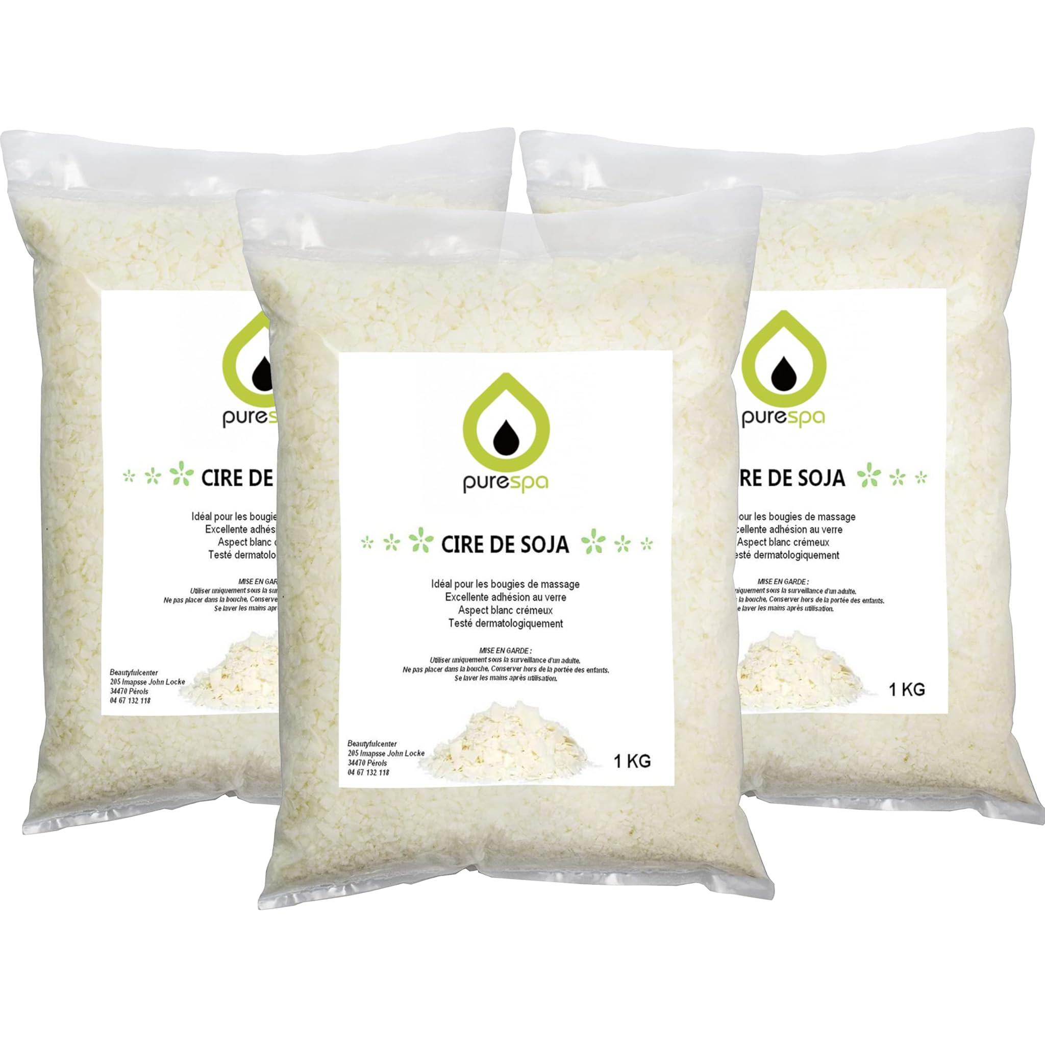 Purespa Cera di Soia Bianca Naturale 3 kg