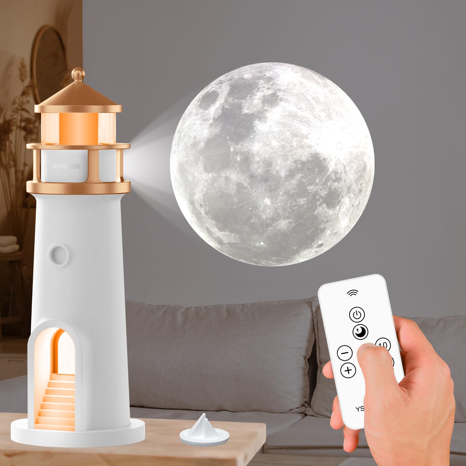 YATOSEEN Lampada Faro Lunare, Proiettore Luce Notturna, Luce Decorativa Faro con Telecomando, Proiettore Galassia Luces Lunare Ricaricabile a LED per Camera da Letto, Soggiorno, Studio