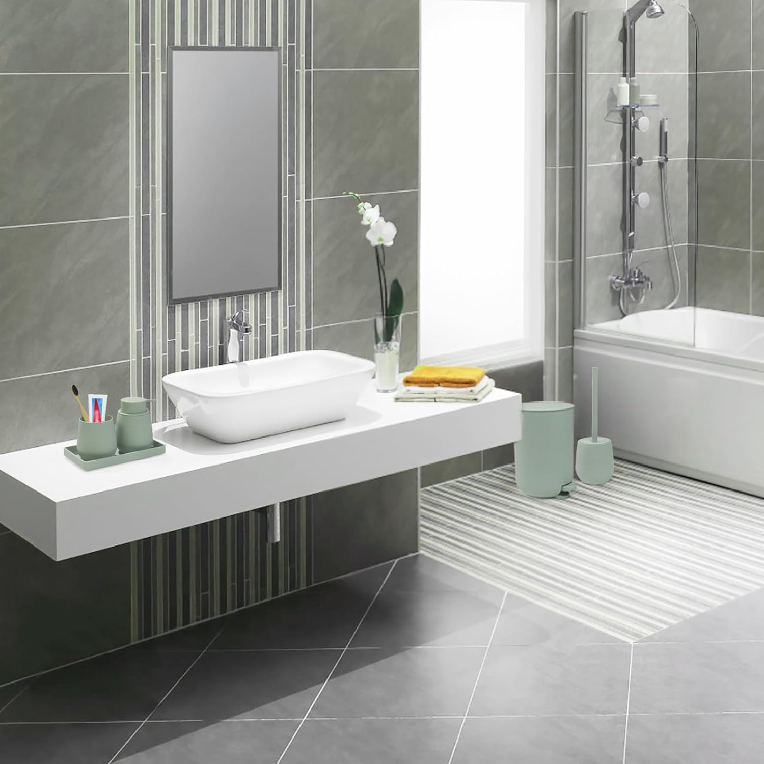 Ajeungain Set Accessori Bagno Completo, Verde - immagine 4