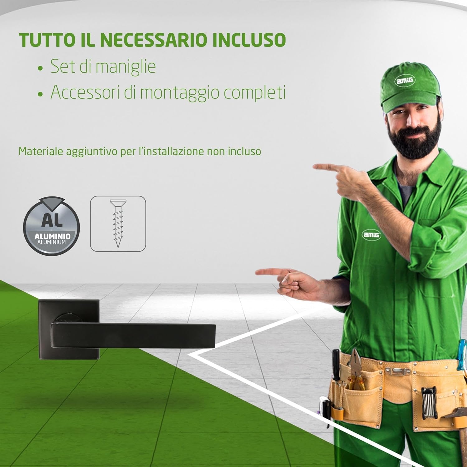 Amig Set 4 Maniglie per Porte Interne SUKI, Nero - immagine 5