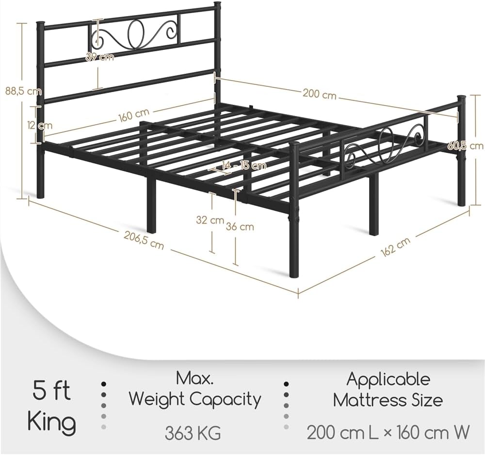 Yaheetech Struttura Letto Matrimoniale 160x200cm, Nero - immagine 2