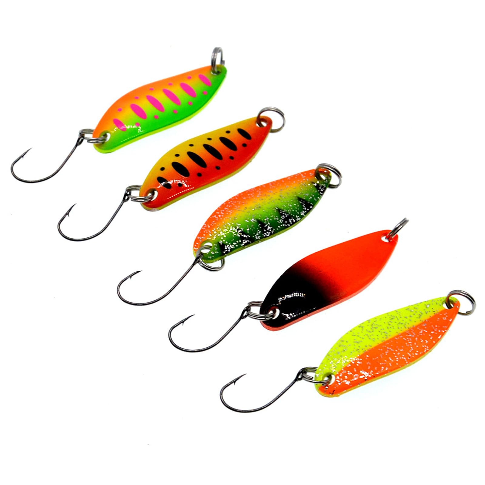 Fishing Set di 5 Pezzi di Esche per La Pesca alla Trota, Cucchiaini da Pesca Esche Artificiali Spinning per Trota, Persico,Luccio Spoon Kit - Trout Spoon Kit con Scatola
