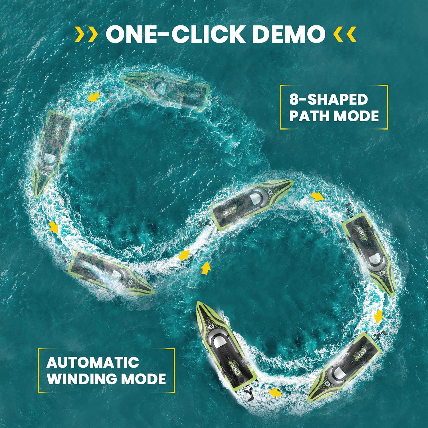 DEERC Barca RC con Luci LED 2.4GHz, 20+ MPH - immagine 4