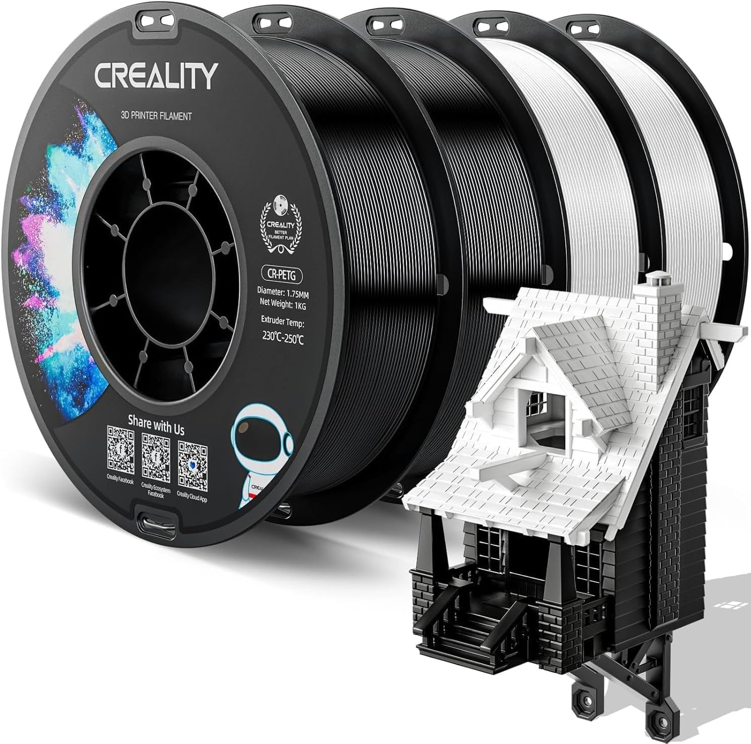 Creality PETG Filamento Stampante 3D 1.75mm (Nero+Bianco 4KG)