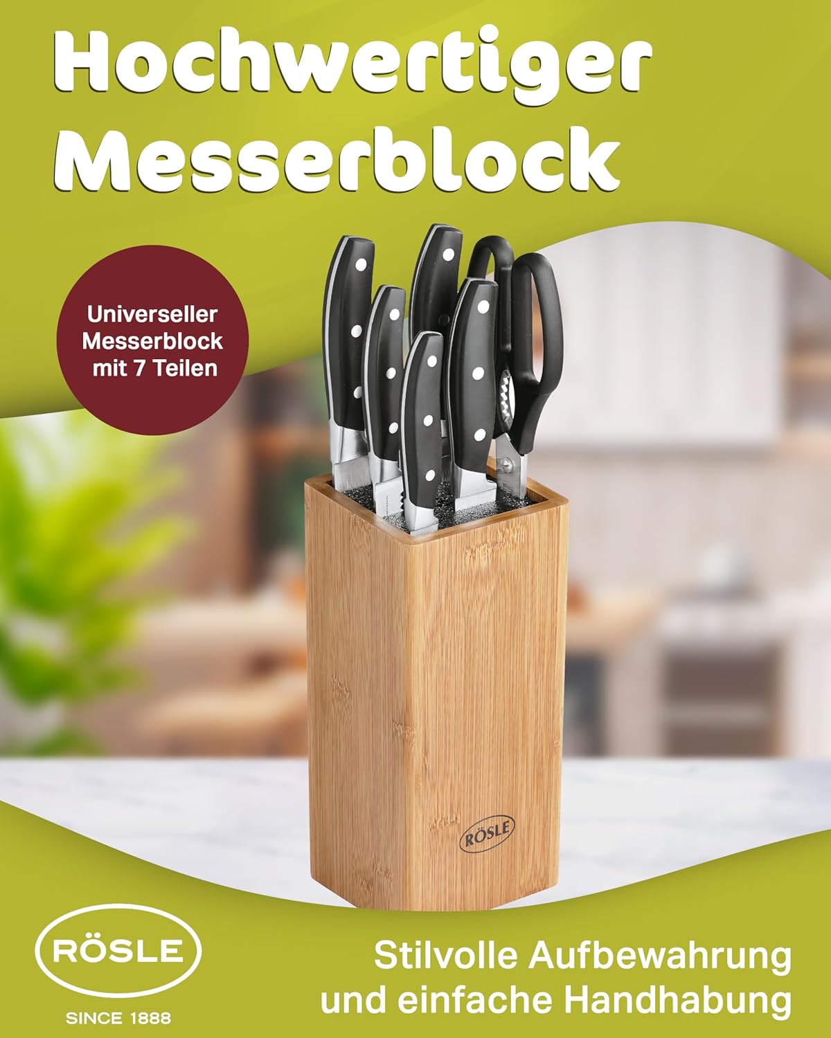 Rösle CUISINE Ceppo Portacoltelli 7 Pezzi in Bambù - immagine 3