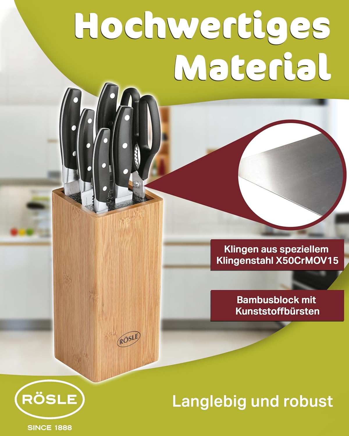 Rösle CUISINE Ceppo Portacoltelli 7 Pezzi in Bambù - immagine 6