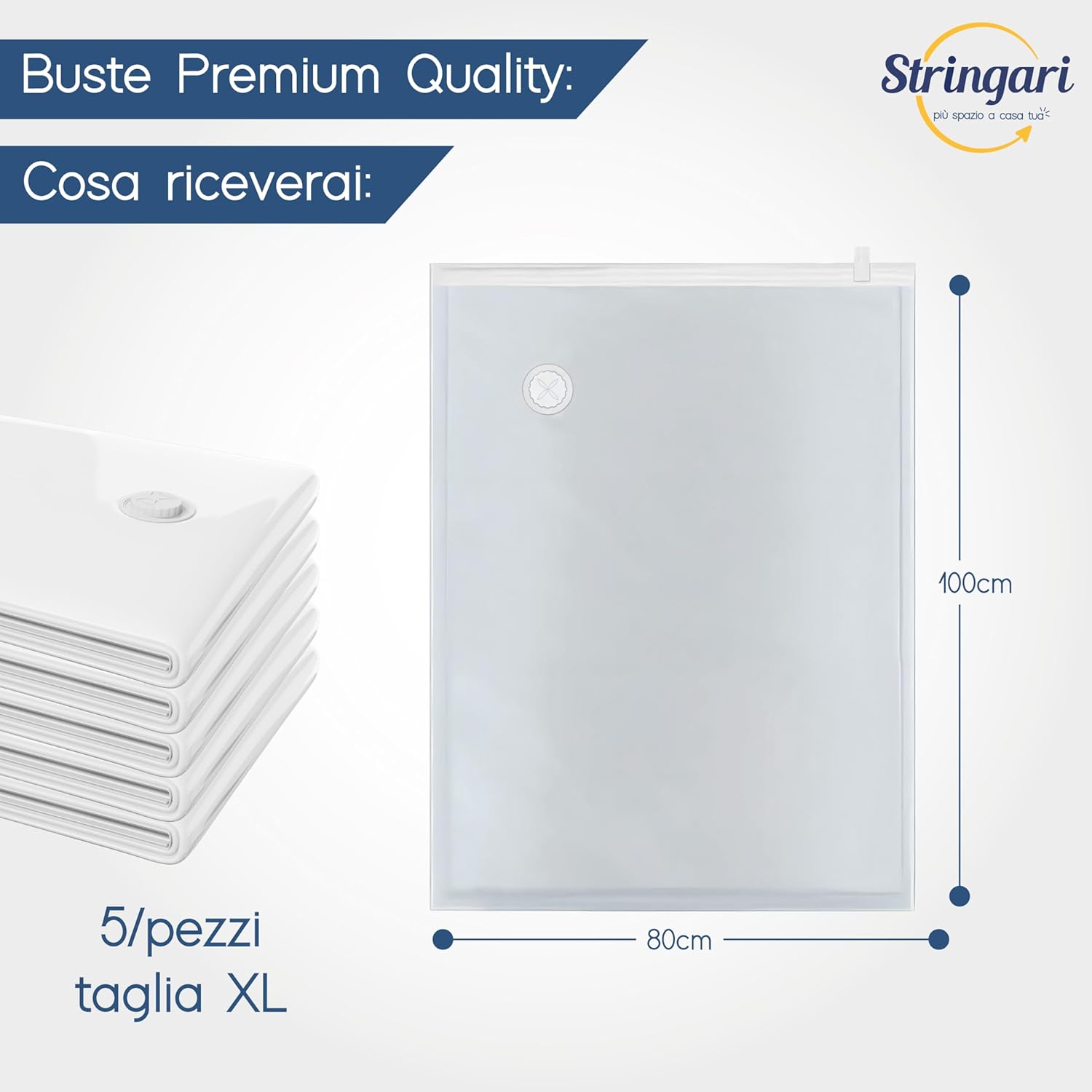 Stringari 5 Sacchi XL 100x80 - Sacchetti Sottovuoto Vestiti - immagine 3