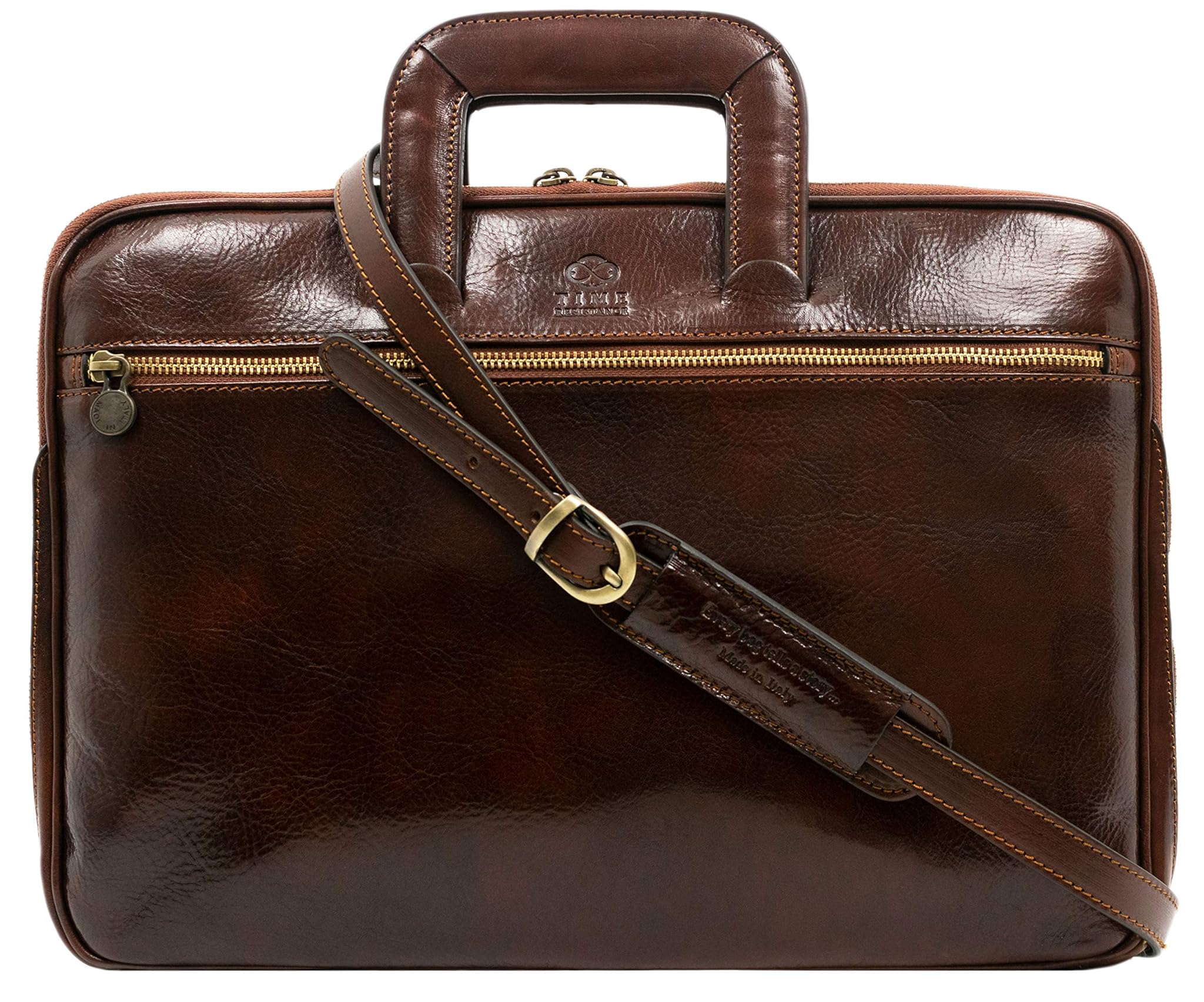 Time Resistance Borsa Messenger Slim per Laptop, Marrone scuro