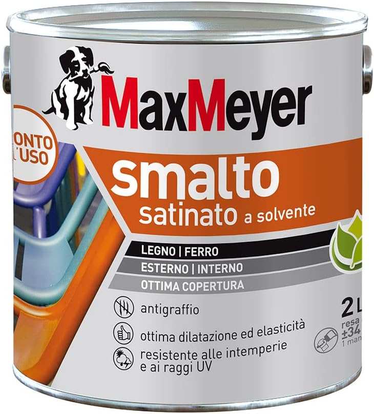 MAXMEYER Smalto a solvente per ferro e legno satinato BIANCO R9010 2 L
