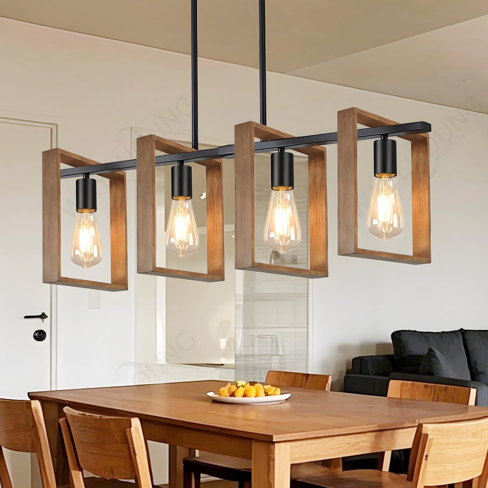 Lampadario Isola Cucina Nero 4 Luci L80cm, E27