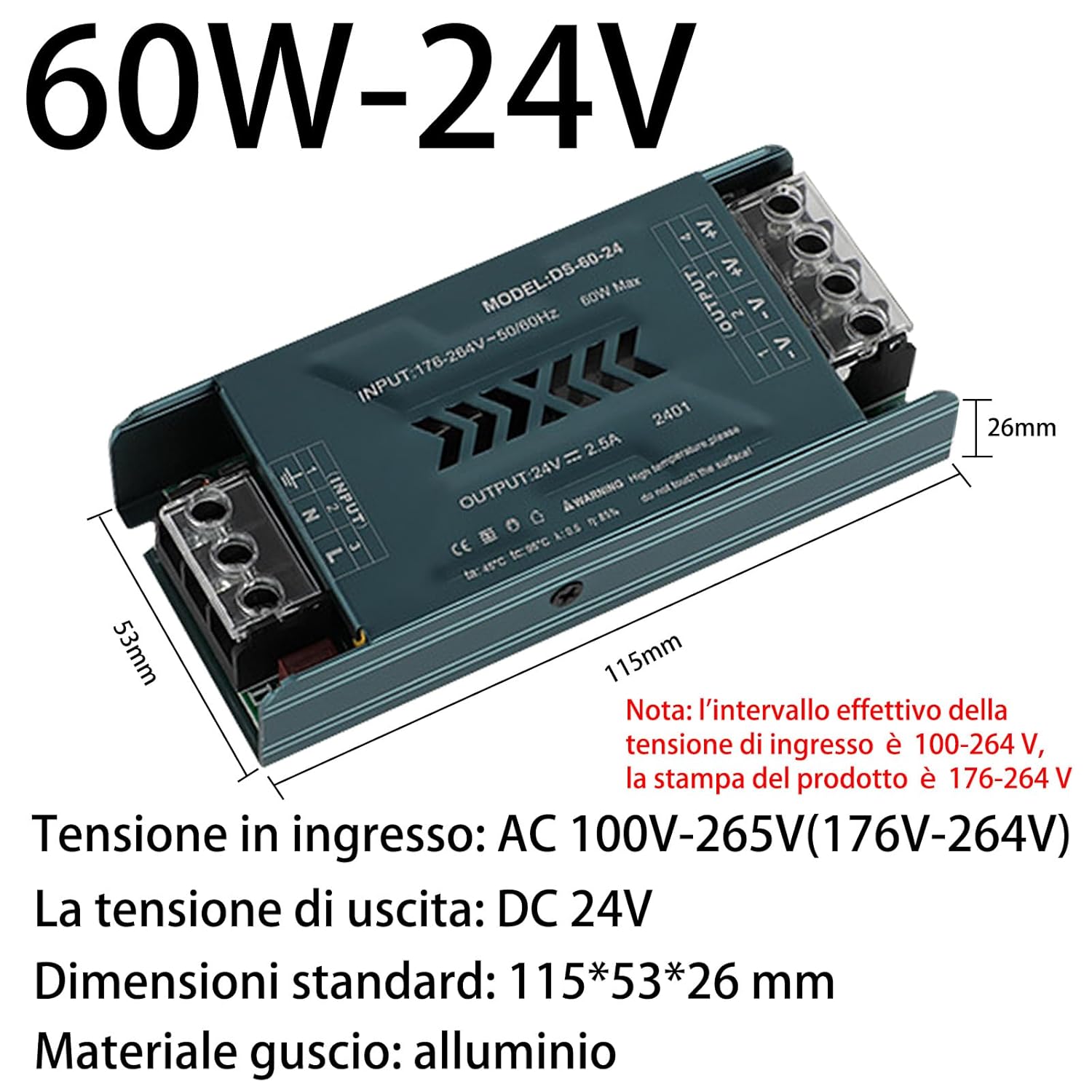 Joyelec Alimentatore Switching LED Sottile 24V 60W - immagine 2