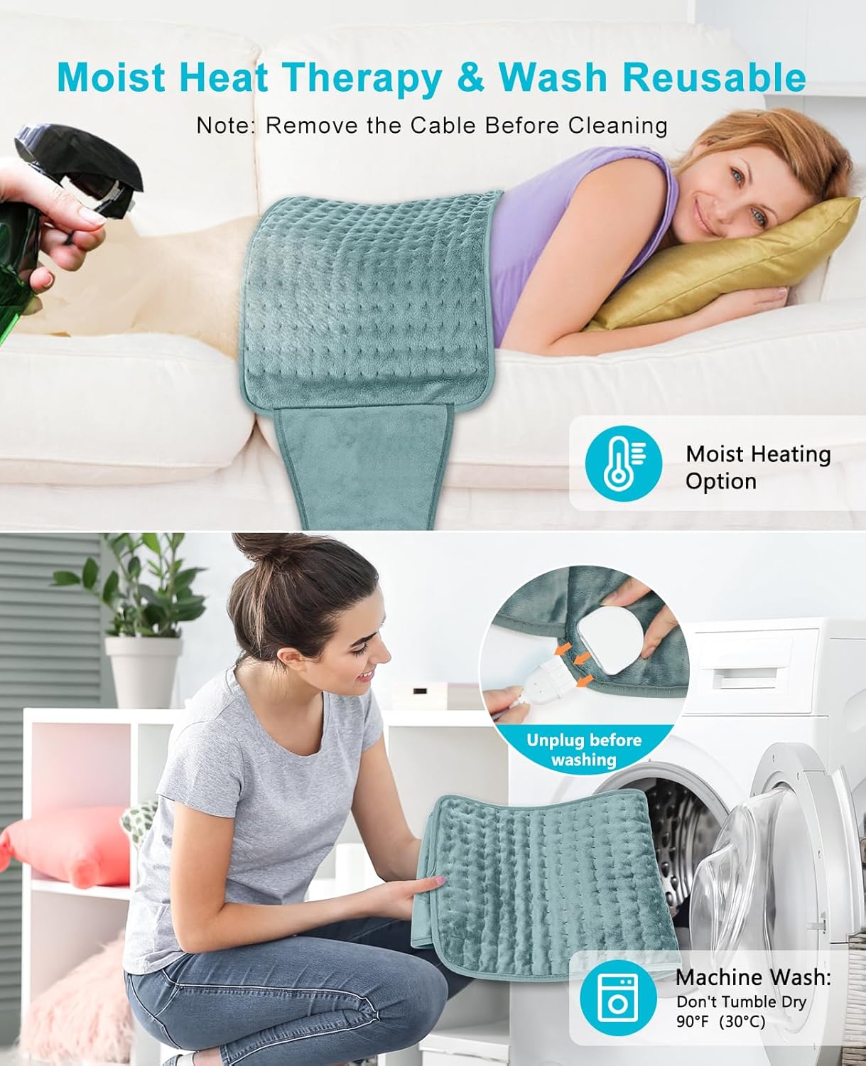 Termoforo Elettrico Lombare 126x30cm, Grigio - immagine 2