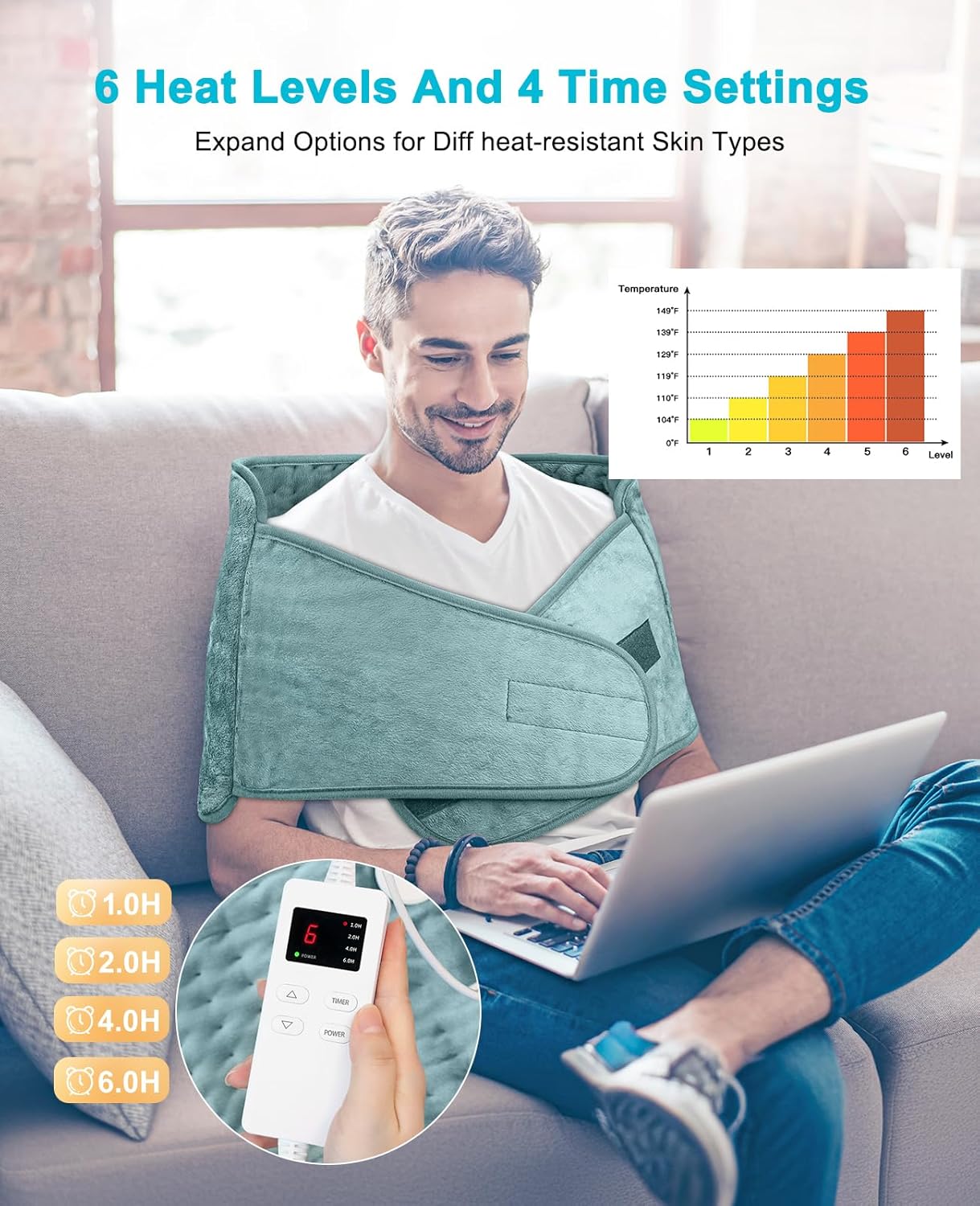 Termoforo Elettrico Lombare 126x30cm, Grigio - immagine 4