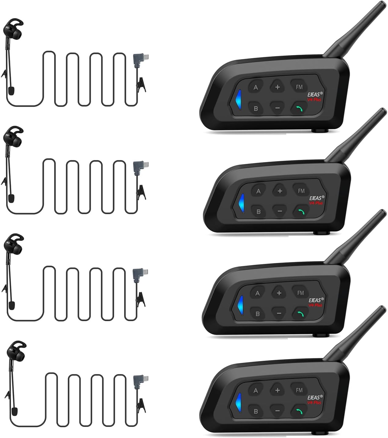 V4 Plus Sistema Intercom Bluetooth per Caschi Moto (4 Pezzi) - immagine 1