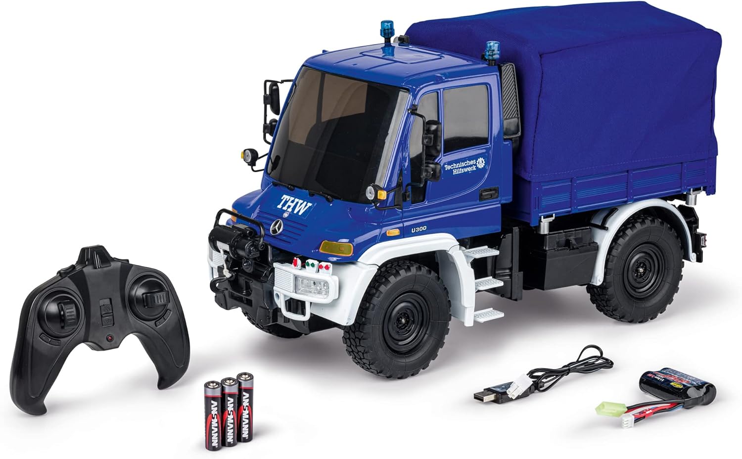 Carson 500907722 1:12 MB Unimog U300 THW 2,4G RTR, Blu - immagine 1