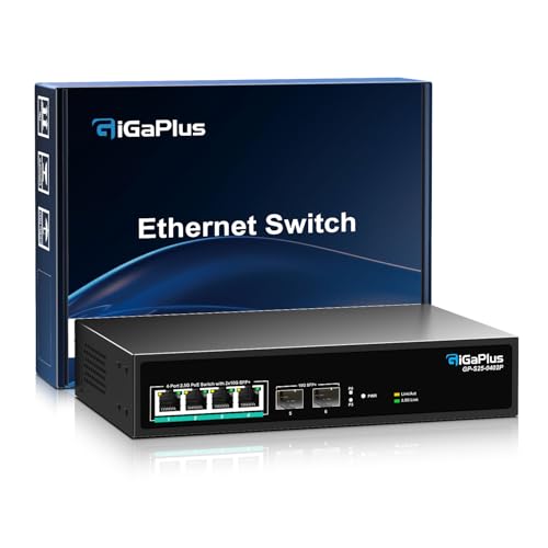 Switch PoE non gestito a 6 porte 2.5 Gb con 4 porte PoE Base-T 2.5G, uplink 2*10G SFP+, 802.3af/at (PoE+), capacità di commutazione 60Gbps, switch PoE GigaPlus 2.5Gb per NAS/PC 2.5Gb, Router WiFi6