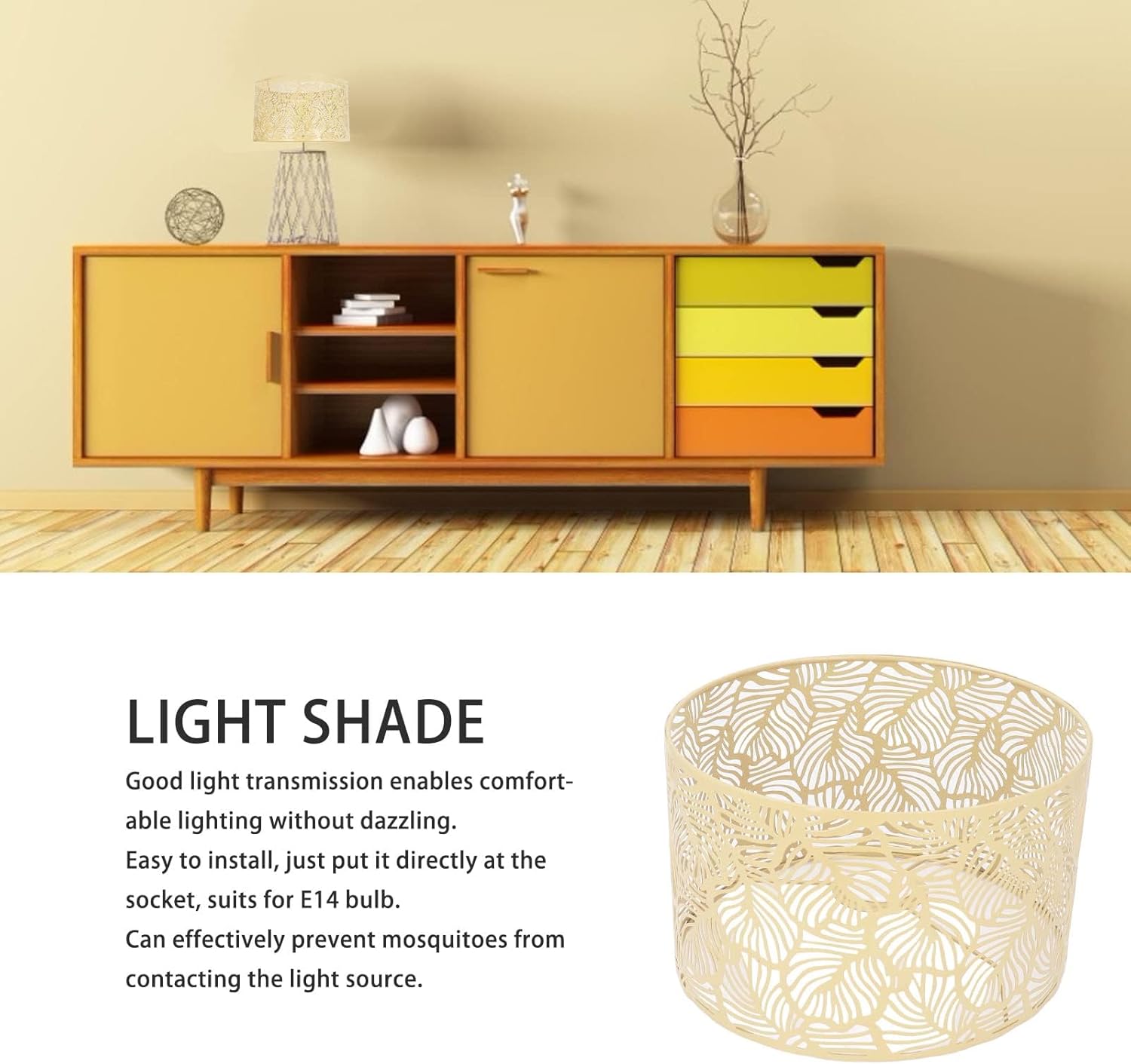 Paralume Lampada in Metallo E27 E14 25x16cm, Oro - immagine 2