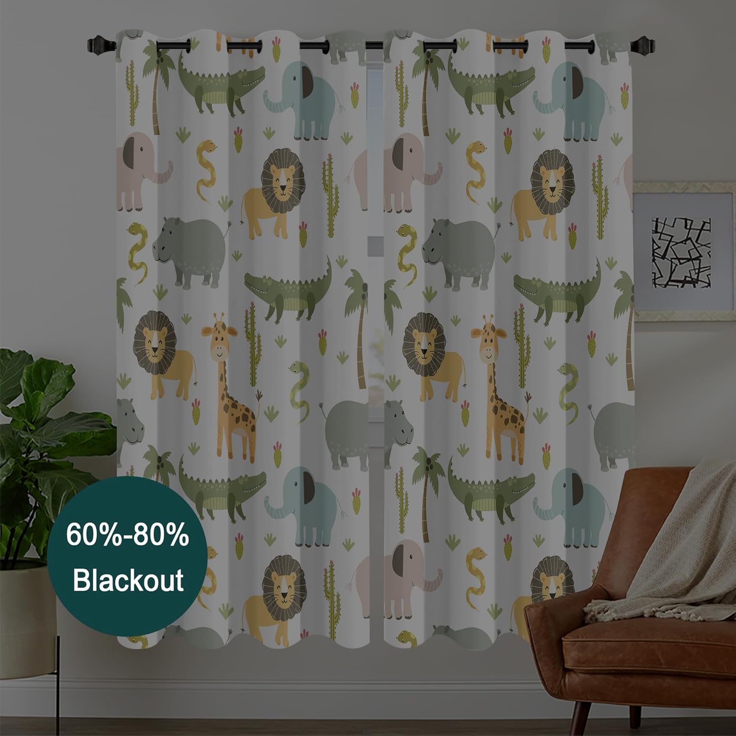 Meshelly Tende Oscuranti Bambini 132x160cm, Giungla - immagine 3